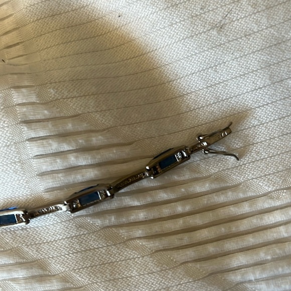 Genuine 925 Sterling Silver and Blue Stone Tennis Bracelet - Picture 6 of 7
